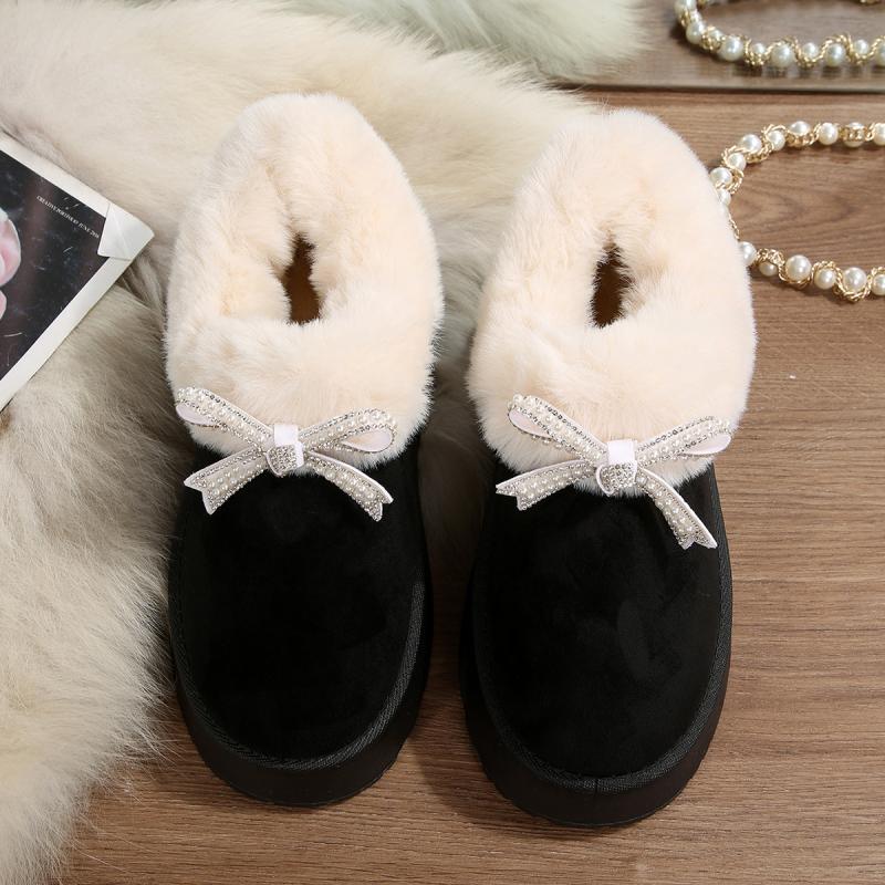 Thick Bottom Fluffy Fur Snow Boots Women 2025 Winter Warm Plush Ankle Boots with Platform Sweet Bowknot New Furry Non Slip Shoes