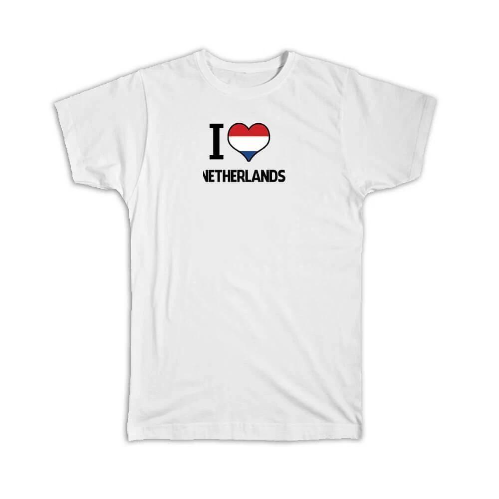 

Gift T-Shirt : I Love Netherlands Flag Heart Country Crest Dutch Expat XL