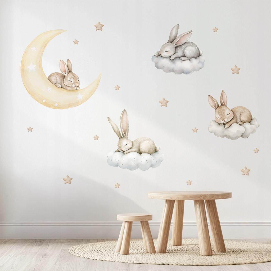 Wall Stickers Bunnies On Clouds And Moon With Stars