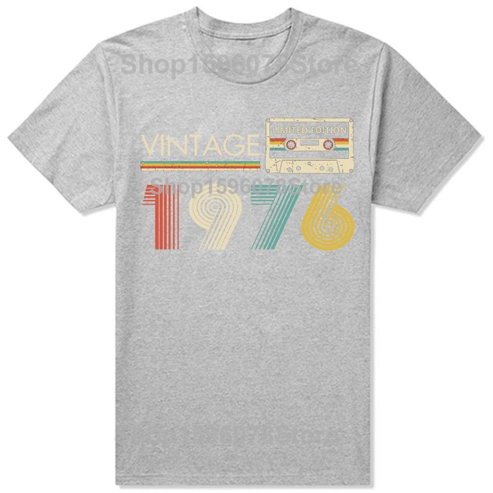 Vintage 1976 Limited Edition Cassette Birthday Gift T Shirts Tee Tops Round Neck Fashion Tshirt Clothing Casual Basic Tshirts