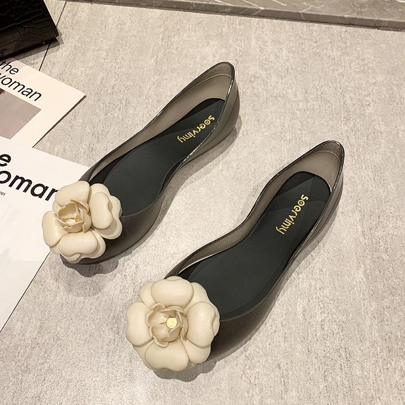 Sapatilhas de Gelatina Femininas - Sandálias Boca de Peixe com Design Floral, Transparentes, Vazadas, Boca Rasa, Tendência 2022