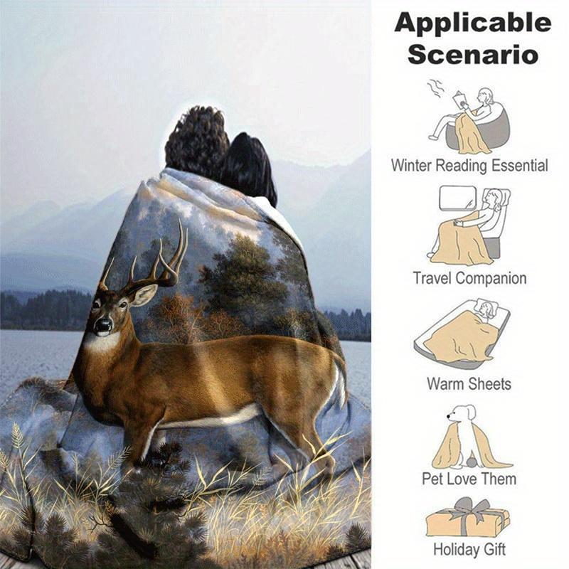 1pc Deer Printing Lightweight Flannel Blanket, Comfortable and Warm Blanket, for Camping Sofa Bed and Couch Office, Gift