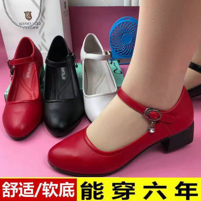 Mom shoes real soft leather flat-soled single shoes women's 2025 new autumn soft leather soft-soled women's shoes thick heel low heel small leather s