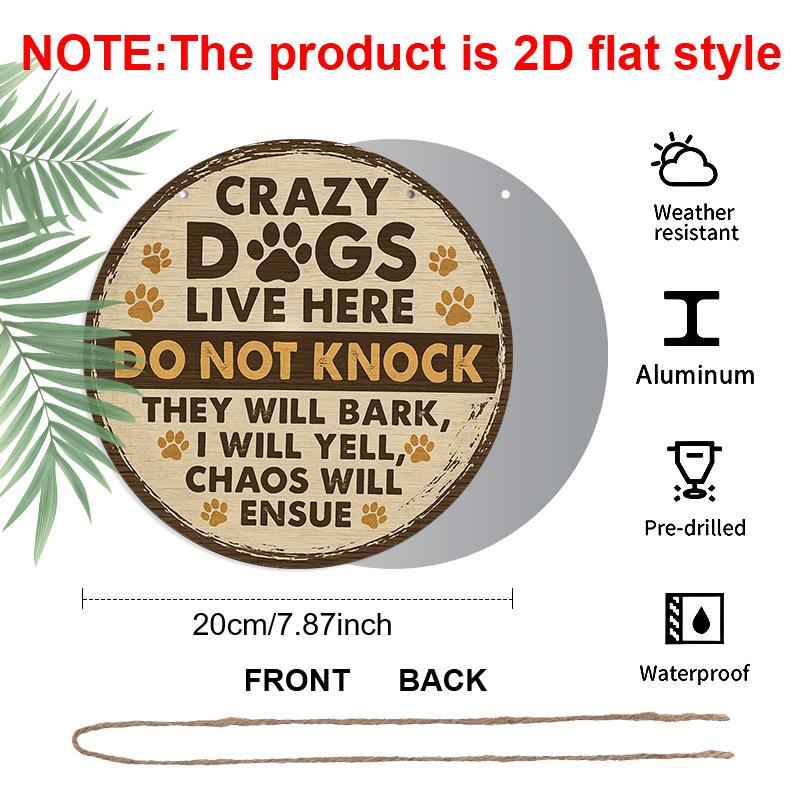 2D Printed Metal Sign In a Vintage Round Shape - Crazy Dog House, Suitable for Both Indoor And Outdoor Use, a Practical Home Decor Metal Sign - Retro
