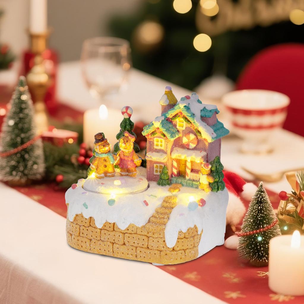 Animated Gingerbread House Christmas Decor Pre-Lit Musical Collectible Building with Rotating Figurines Indoor Holiday Display