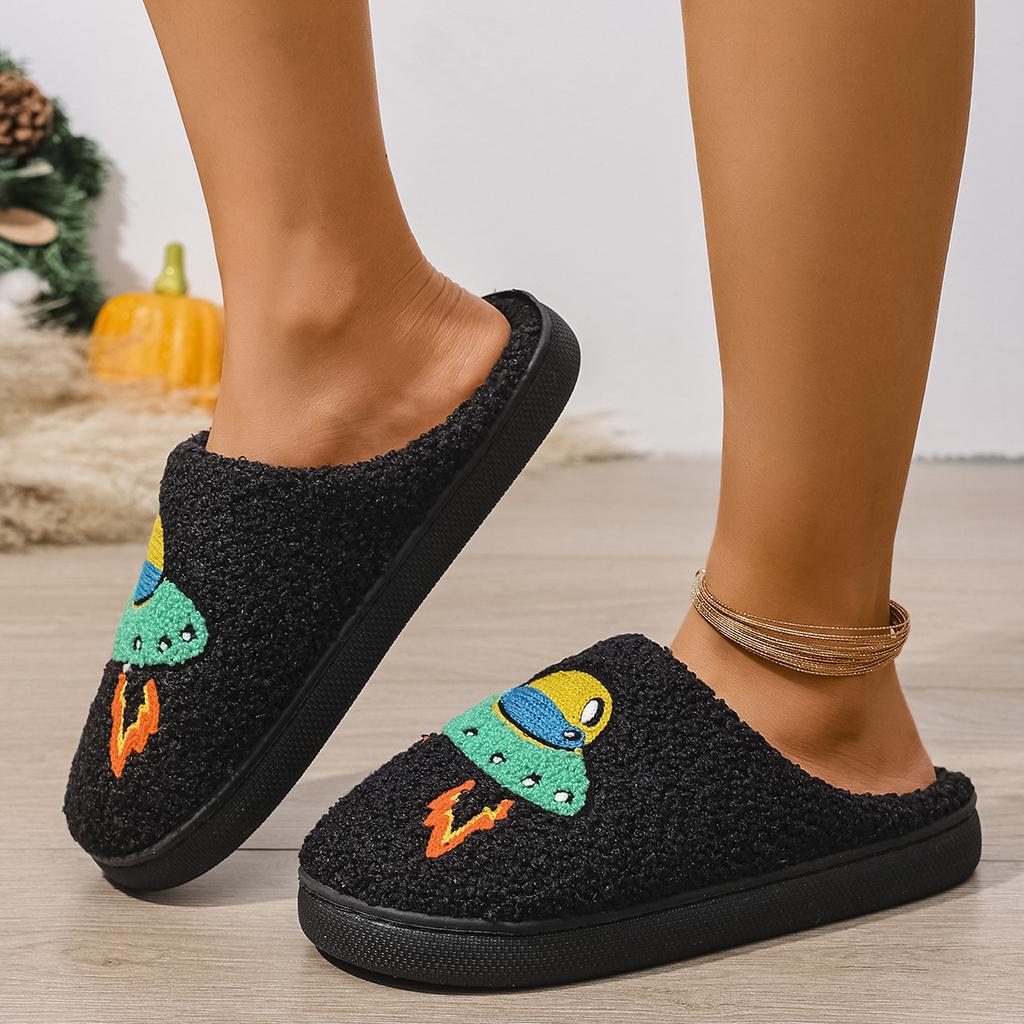Fashion Platform Fluffy Slippers Women House Plush Cartoon Cowboy Designer Winter Shoes Girls Flats Home Fashion Footwear Large Size