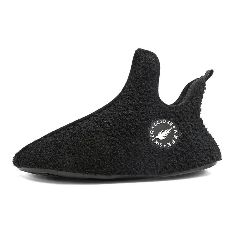 ELUVA Comfortabele Antislip Pantoffels voor Mannen en Vrouwen Warme Pluizige Huispantoffels Zachte Pluche Thermische Binnen Buiten Katoenen Pantoffels 46 black
