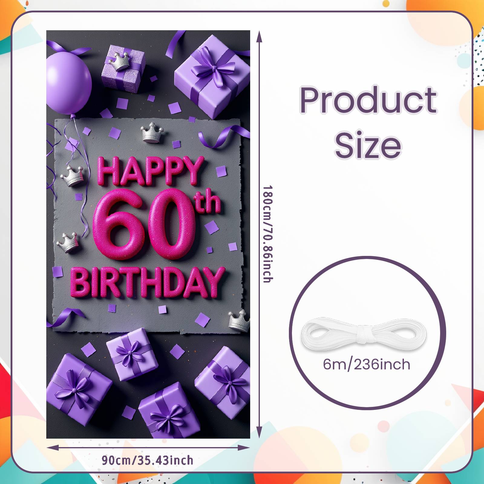 

Birthday Celebration Banner Sparkly Design Adult Birthday Banner Happy 60th Birthday Banner Confetti Detail For Family Home