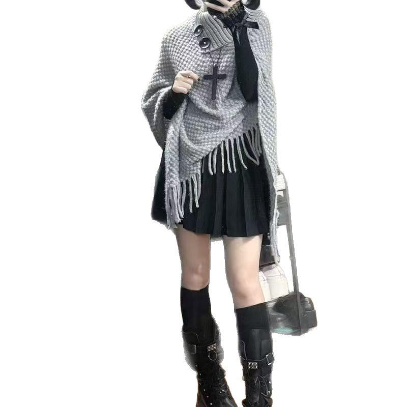 Streamer Style Fringe Knit Shawl: Spring-Autumn Design, Personalized Cape Top, Warm Fringe Outer Layer