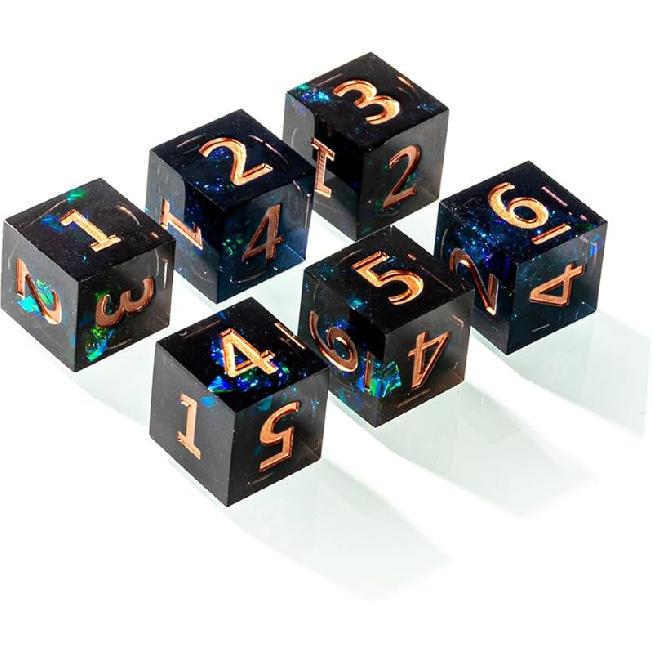 6PCS Polyhedral Dice D6 Dice 16mm Resin Dice Game Dice for RPG MTG DND Dice Table Games (Black Green) Black Green