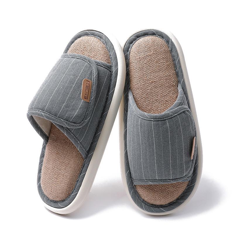 Japanese linen slippers female silent indoor couple home soft bottom non-slip breathable four-season slippers home men