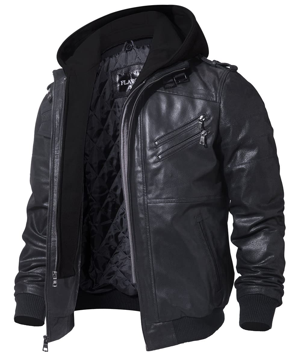 

Leather Genuine Pig Large Cold Winter [FLAVOR] Men s Jacket, Rider s Jacket, Coat, Leather, Leather, Removable, Hooded, Size, Protection, Windproof,