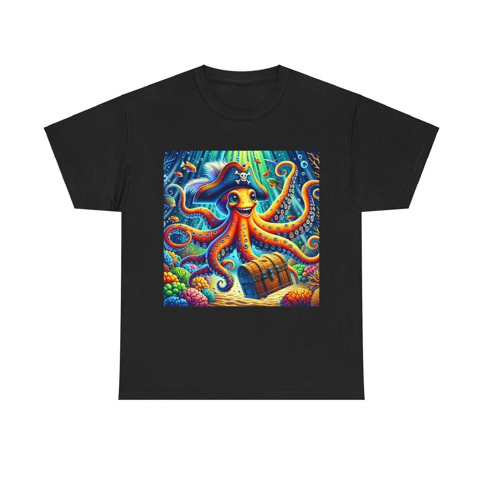 Unisex Adult T Shirt Whimsical Underwater Adventure Octopus Pirate 2XL