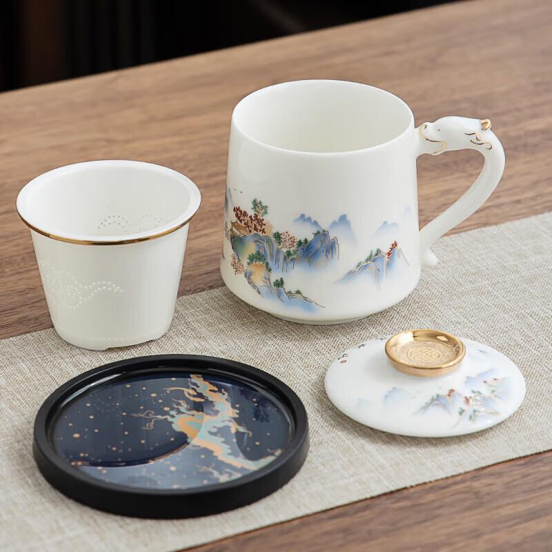 Gold-Inlaid Jade Porcelain Teacup Gift Set (4-Piece)
