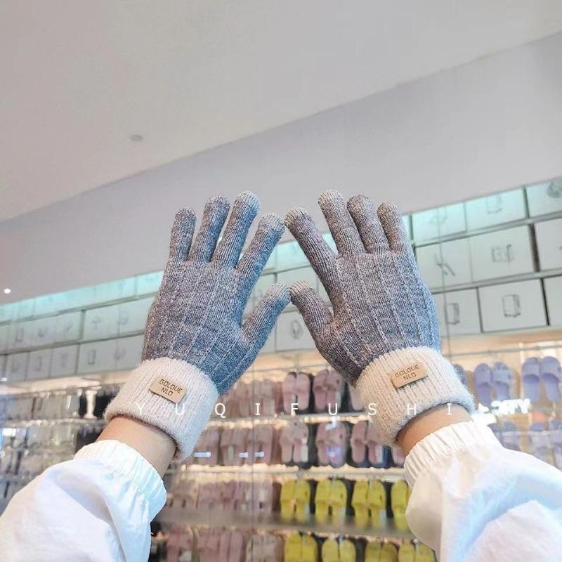 Touch Screen Gloves Autumn and Winter Knitted Gloves Cycling Warm Cold Warm Gloves Piled Thickened Couple Warm Gloves