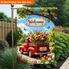 2D Flat, 2D Flat Printing Garden Flag 1pc, Red Truck with Flowers Durable Single-Sided Print Yard Flag, Garden & Home Holiday Decoration, 29.97x44.96 