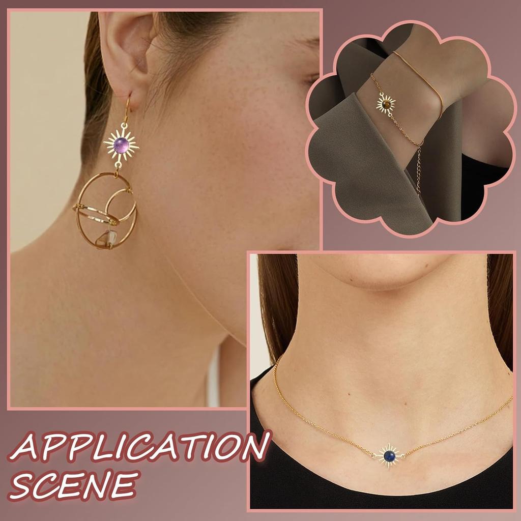 Ipotkitt 30 Pcs Natural Mixed Gemstone Connector Charms Sun Stone Charms Links Celestial Stone Charms for Jewelry Making DIY Craft Findings