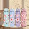1PC Soft Pink Flower Repeat Pattern 750ml Color Plastic Sports Water Bottle Leakproof Flip Straw Lid Suitable for Sports Office Home Use