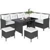 8-Seater Garden Rattan Furniture Rattan Corner Dining Sofa Set Wicker Conservatory Furniture Lawn Patio Coffee Table Foot Stool w/Cushion-Black