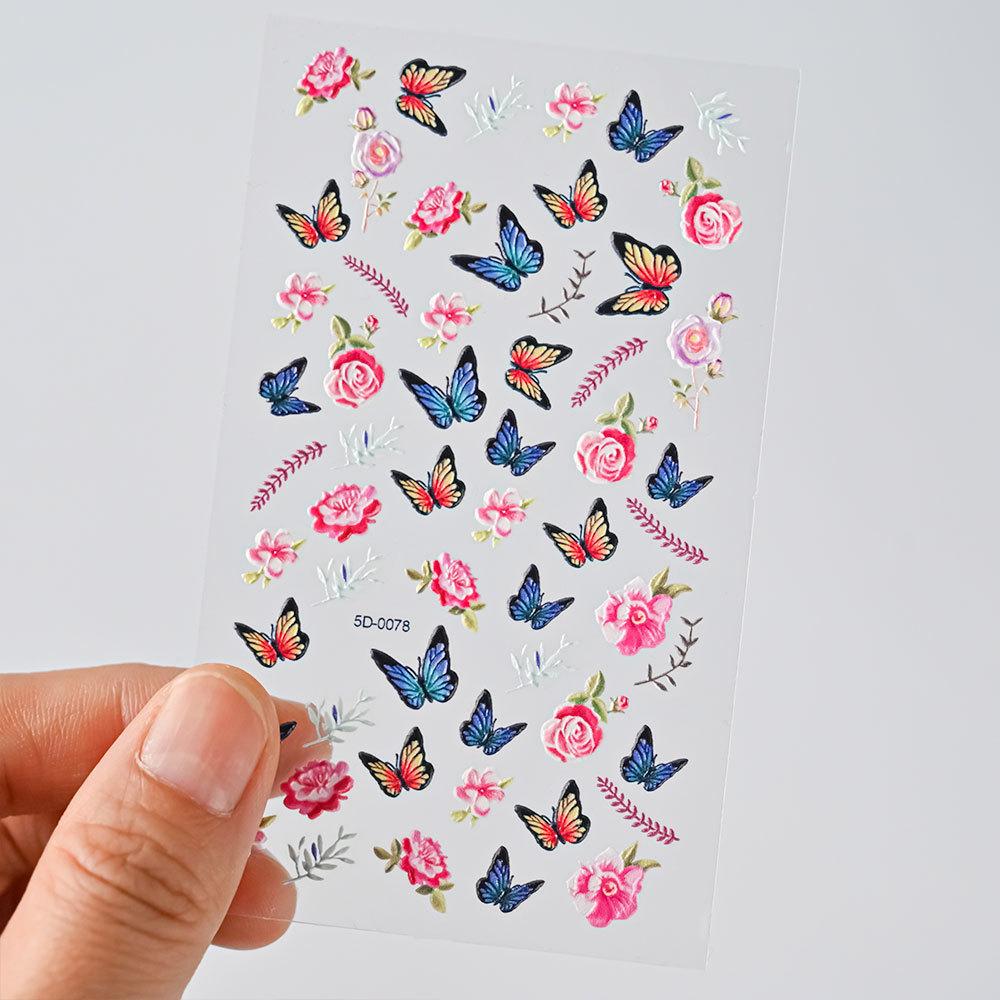 Color Relief Butterfly Nail Art Sticker 5D Three-Dimensional Butterfly Flower Adhesive Nail Decorative Relief Sticker