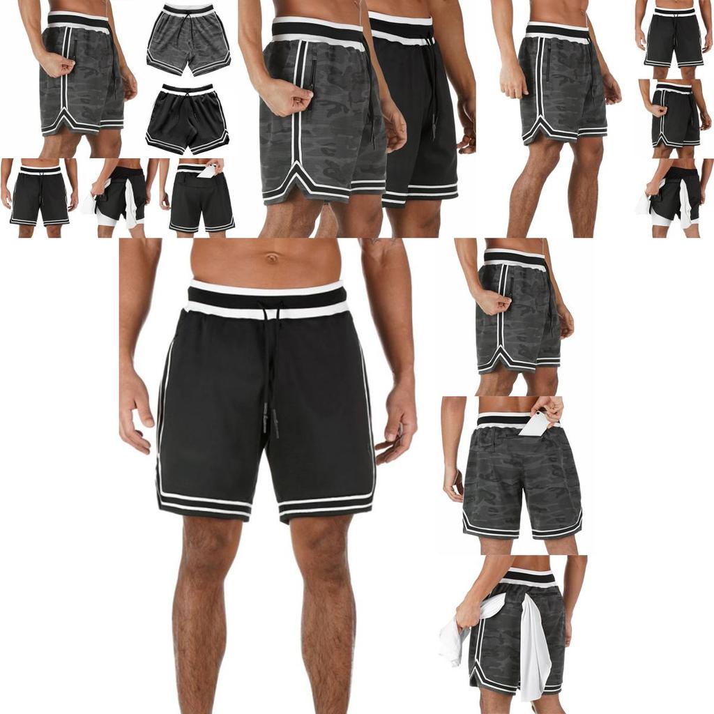 Men's Fitness Sports Shorts With Adjustable Waist And Hidden Zipper Pockets