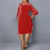 Casual Lace Stitching Chiffon Long Skirt Ladies Loose Dress European American Three Quarter Sleeves Irregular Hem