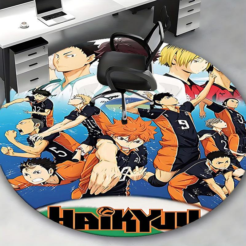 1 Stück Haikyuu Anime Design Runder Teppich - Bürostuhlmatte, Rutschfester Teppich für Heimdekoration, Saisonales Geschenk, Geeignet für Büro, Wohnzimmer