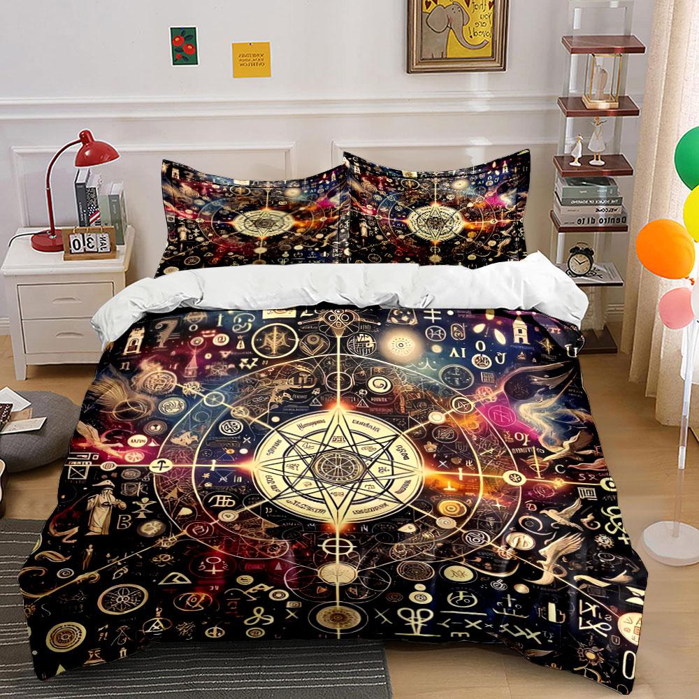 Mystical Symbols Art Decor Set Soft Comfortable Duvet Cover Bedding Set Included 1*Duvet Cover & 2*Pillowcases, Gift