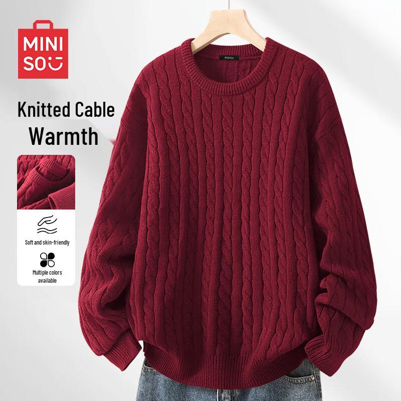 MINISO Men's Cable Knit Round Neck Sweater