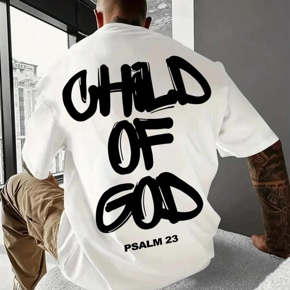 Fashionable mens breathable round neck Tshirt religious comfort Psalms 23 pattern printed outdoor activity casual top