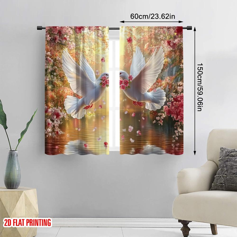 2pcs,2D Plane Printing Print Curtains Petal Kiss Flight 100% Polyester (without Rod) Festive Use for Bedroom, Living Room, Study