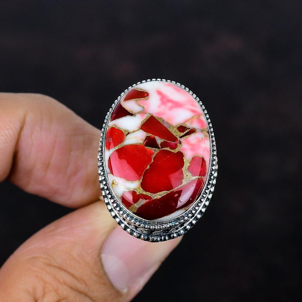 Kingman red mohave copper turquoise ring 925 sterling silver ring handmade jewelry gemstone vintage ring gift for her adjustable ring