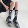 Japanischer Stil Schimmerndes Netz Spleißende Gerippte Über die Wade Socken für Damen Mädchen Niedliche Schleife Schleifenknoten Lange Strümpfe