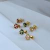18K Gold Plated Clover Zircon Stud Earrings with S925 Silver Needle