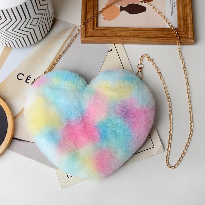Imitation rabbit fur heart-shaped plush bag autumn and winter new women's bag versatile messenger bag love chain single shoulder portable