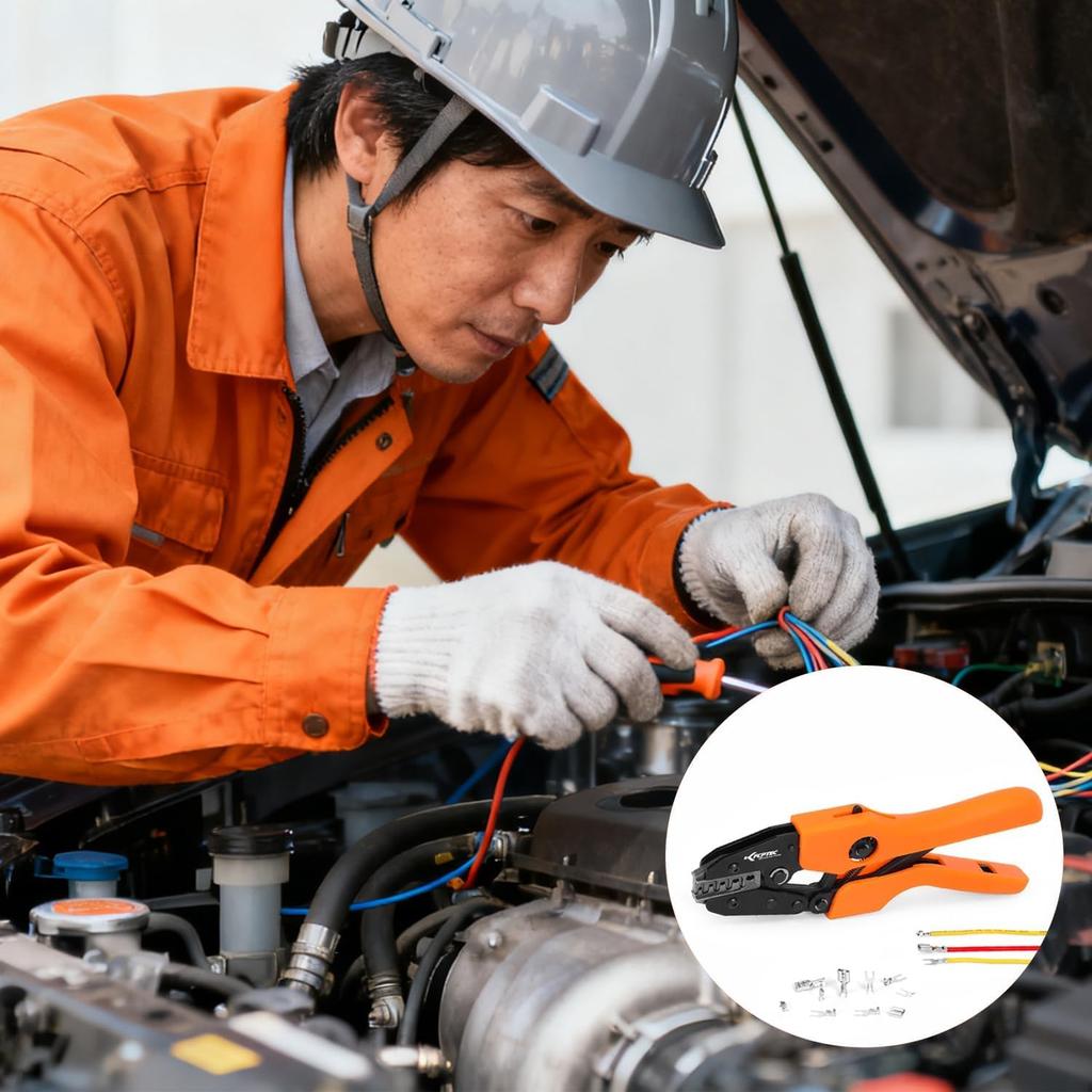 KF CPTEC Crimping Pliers 0.25-6mm² AWG24-10 | Compatible with Open Barrel Terminals (Bullet Connectors, Faston Connectors) | Ratchet-type Crimping Too