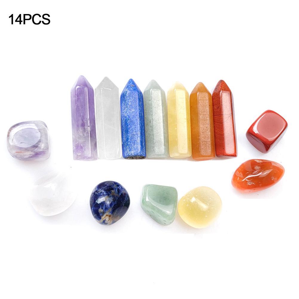 14pcs Pointed Quartz Crystal Chakra Healing Stones And Crystals Set Hexagon Rose Quartz Gems For Meditation Bedroom Decoration