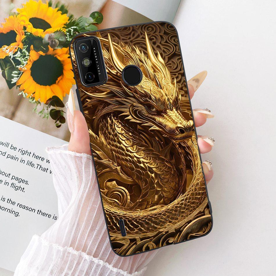 For Tecno Spark Go 2020 / Spark 6 Go KE5j KE5k KE5S Cool Dragon Tiger Pattern Phone Case Black Silicone Soft Cases