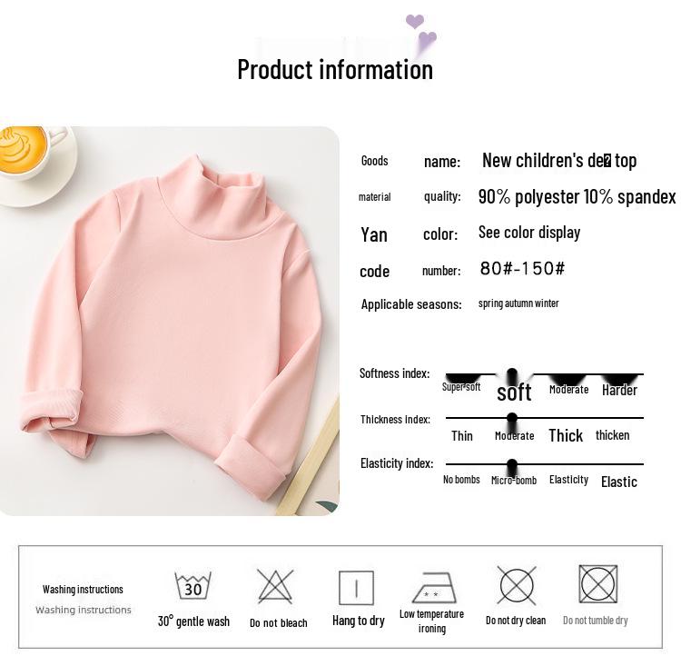 Children's Korean Style Long-Sleeve Mock Neck T-Shirt, Solid Color, Autumn/Winter, Versatile Base Layer for Boys and Girls.