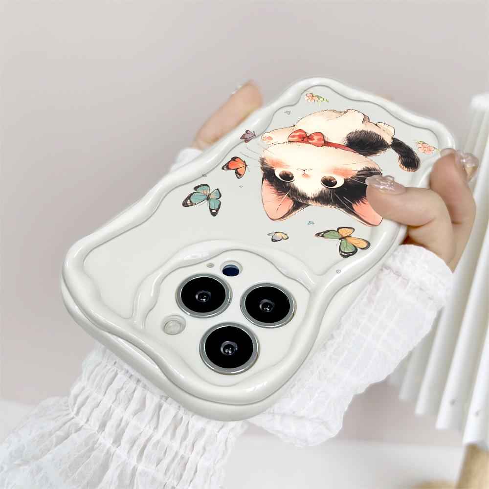 Cartoon Pattern Cream Texture Casing Wavy Edge Soft Silicone Cover Phone Case for IPhone Samsung Huawei Honor Xiaomi Redmi Infinix Tecno