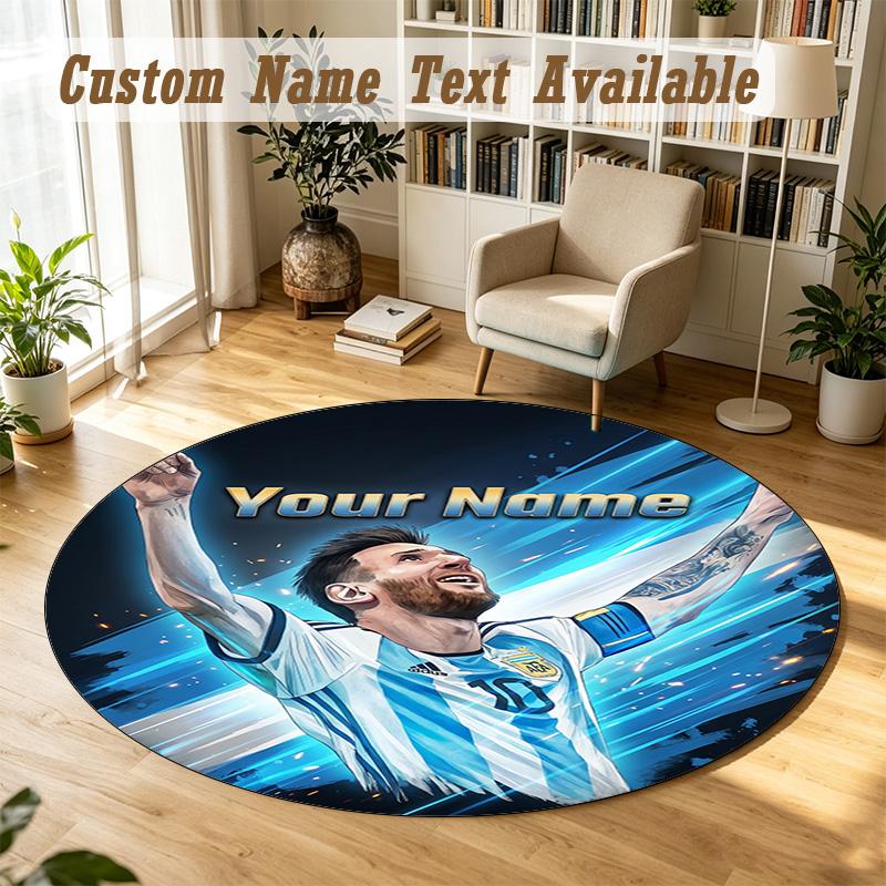 Round Rug Custom NameLionel Messi Pattern Non Slip Carpet Home Floor Decor