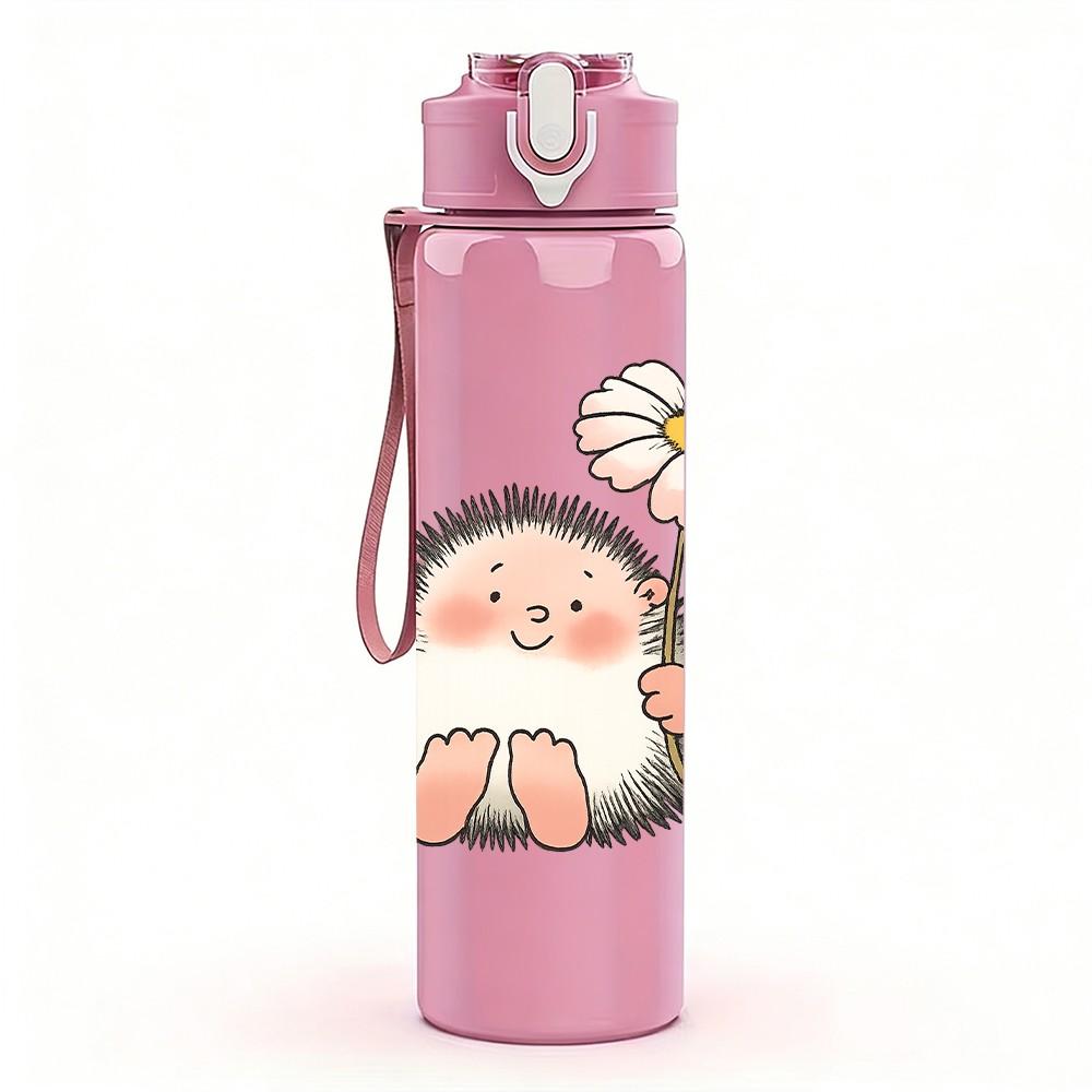 1PC Daisy Bee Hedgehog 750ml Color Plastic Sports Water Bottle Leakproof Flip Straw Lid Suitable for Sports Office Home Use