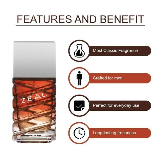 Ajmal Zeal EDP Parfum Aquatique Boisé 100ml pour Homme et Aura Huile de Parfum Concentrée Florale Fruitée Sans Alcool Attar 10ml pour Unisexe