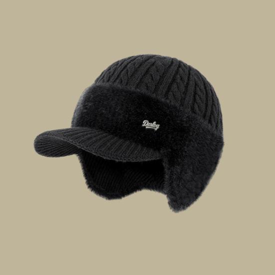 Men Hat 3-in-1 Knitted Baseball Cap with Ear Flaps Imitation Mink Fur Lining Quick-Drying