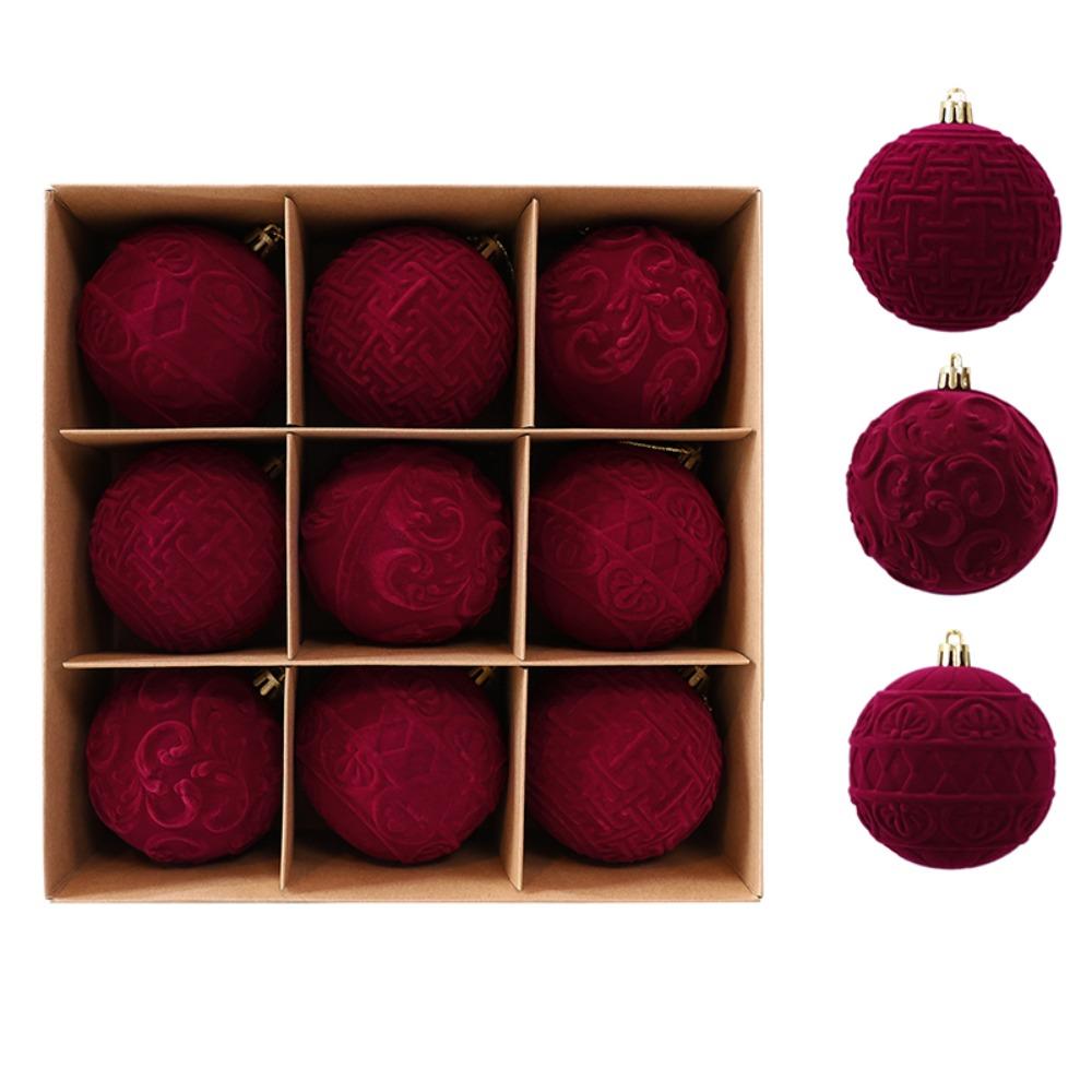 Break-Resistant Velvet Christmas Hanging Balls 8 CM Red Tree Hangable Bauble Set Indoor Decor
