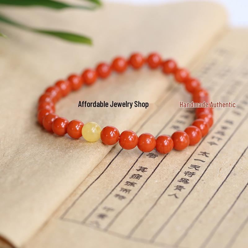 Premium Sichuan Liangshan Southern Red Women's String Bracelet with Amber
