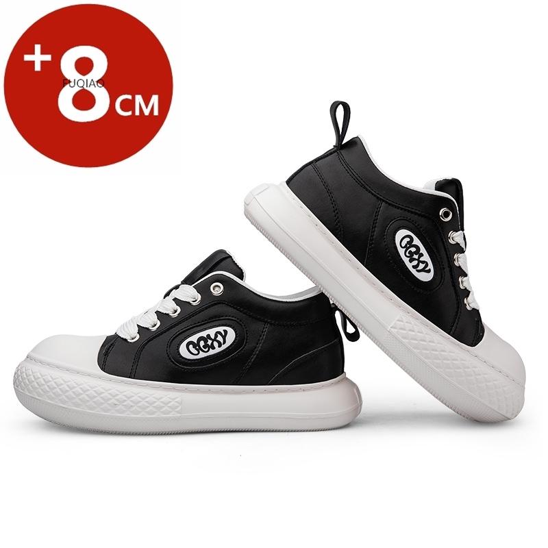 Men Genuine Leather 8cm Height Increase Casual Shoes Wide Toe Comfortable Breathable Unisex Elevator Sneakers Lift Sports Taller