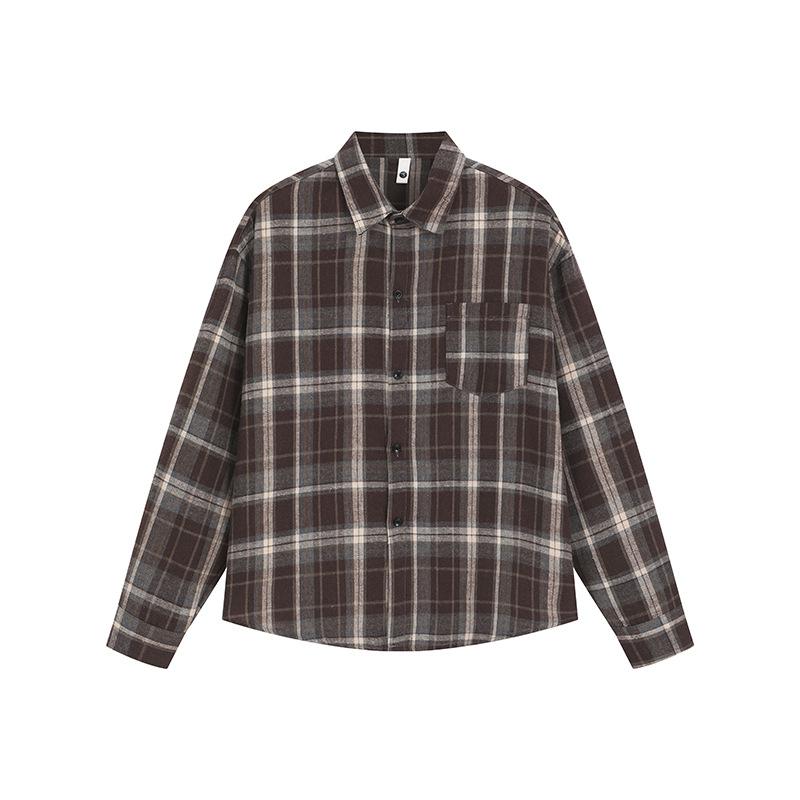 

Autumn Men S Plaid Long Sleeve Shirt Hong Kong Style Men S Casual Loose Lapel Shirt 5XL темно-коричневого