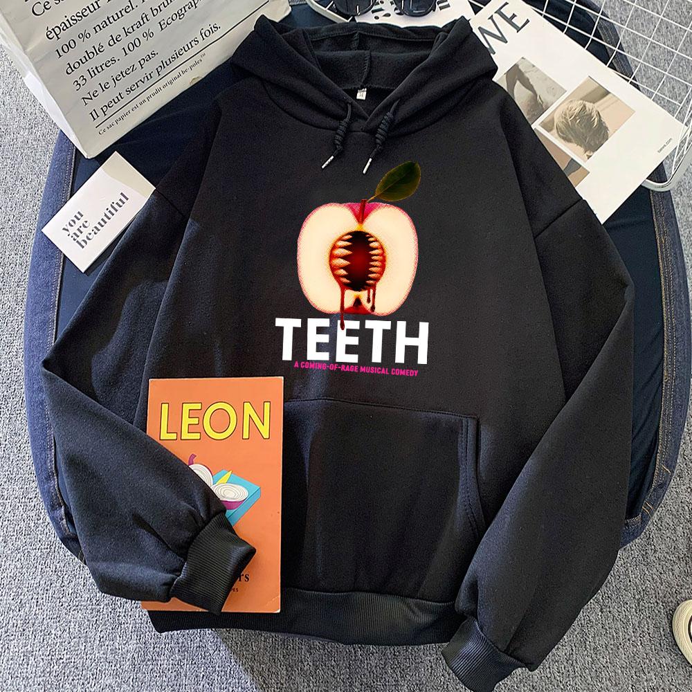 

Teeth Musical Comedy Hoodies Apple Graphic Printing Sweatshirts Long Sleeve Winter Women/Men Pullovers Hooded Female Top XS чёрный