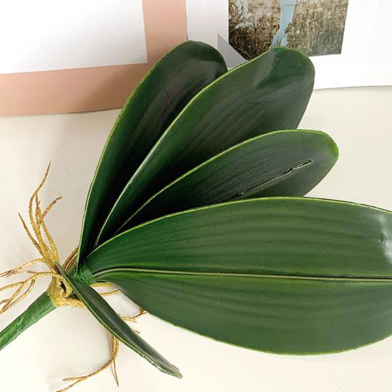 Artificial Green Phalaenopsis Leaves Faux Orchid Leaves Stem Real Touch Green Plant for Flower Arrangement Garden Bonsai Decor